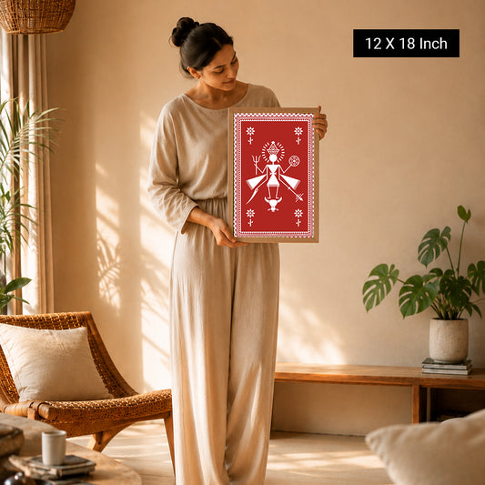 Mother Goddess of Fertility Wall Art | Warli Style Canvas | Calm Energy Decor