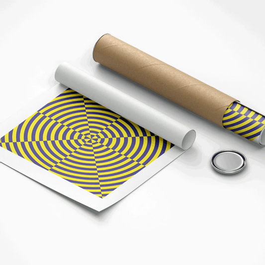 Roll of paper with a yellow and blue pattern on a white background