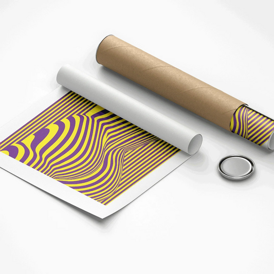 Roll of paper with a purple and yellow striped pattern on a white background