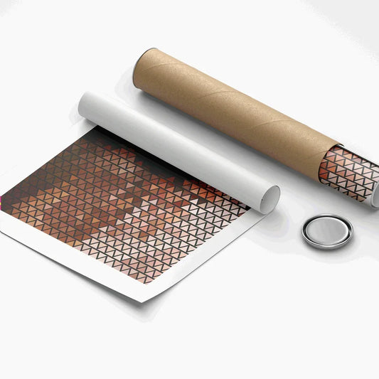 Roll of paper with geometric pattern and a metal button on a white background