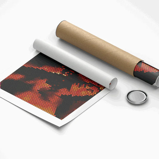 Roll of paper with a red and black pattern on a white background