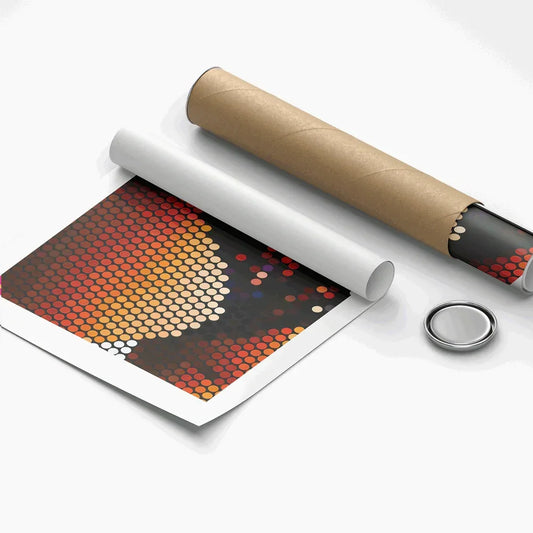 Roll of paper with a pattern and a cylindrical object on a white background