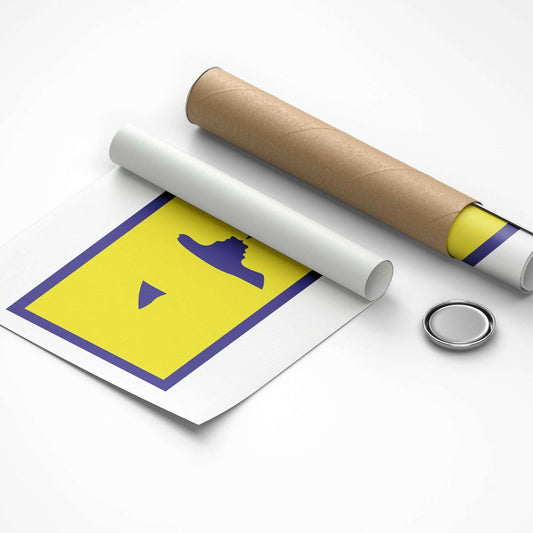 Roll of paper with a yellow and blue design on a white background