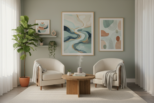 Grounding visual anchor mandala art print for therapist office and trauma-informed healing space