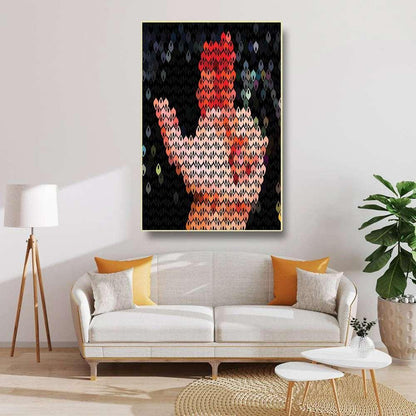 Modern living room with a colorful abstract painting on the wall above a sofa.