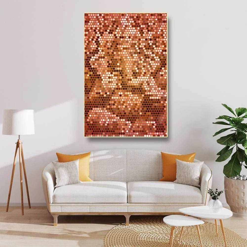 Living room with a modern sofa, lamp, and abstract art on the wall.