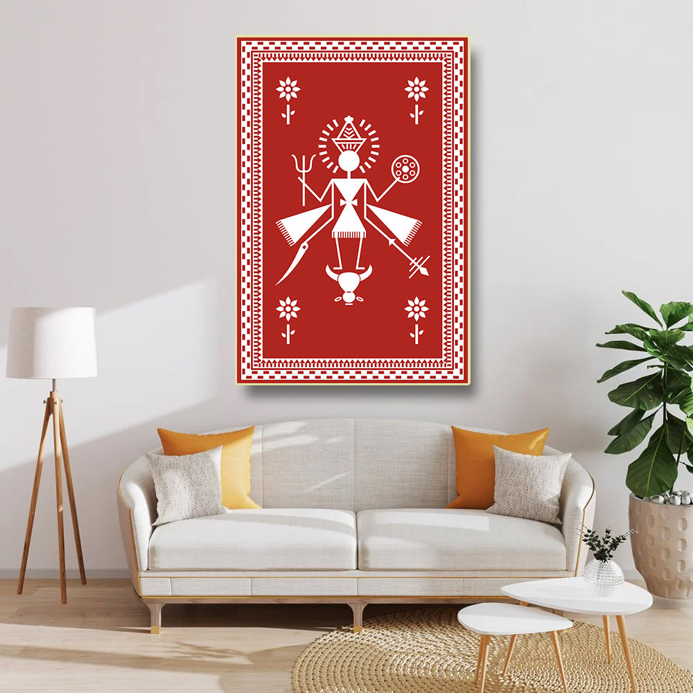 Mother Goddess of Fertility Wall Art | Warli Style Canvas | Calm Energy Decor