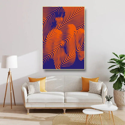 Living room with a white sofa, colorful abstract painting, and decorative items.