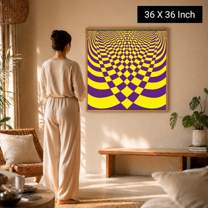 Therapeutic meditation print by Ilu Art Therapy, featuring a vibrant yellow and purple design, displayed in a serene space.