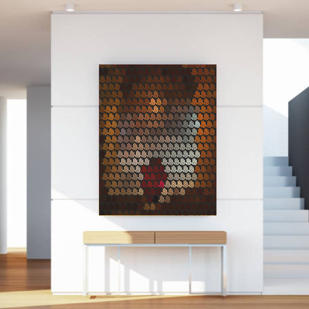 Abstract art piece on a wall in a modern interior setting