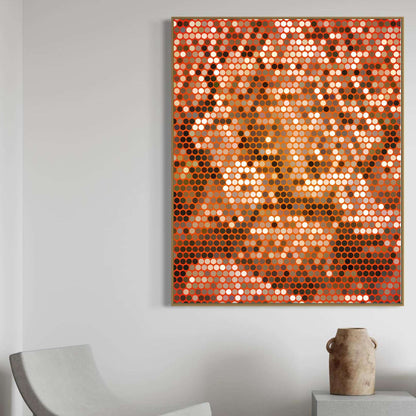 Abstract art piece with a geometric pattern on a white wall