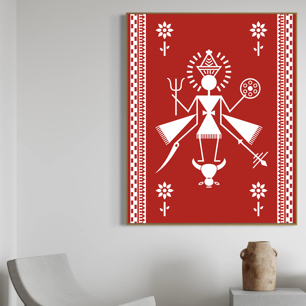 Mother Goddess of Fertility Wall Art | Warli Style Canvas | Calm Energy Decor