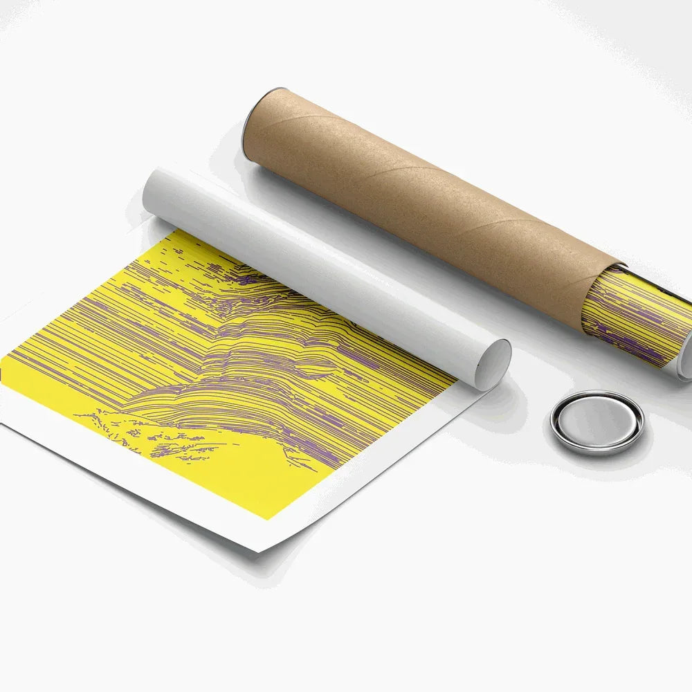Roll of yellow patterned paper with a cardboard tube on a white background