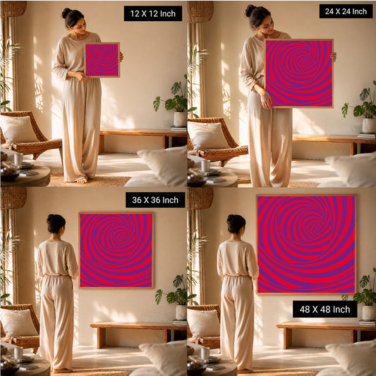 Ilu Art Therapy Zen Wall Art featuring sacred geometry prints displayed in various sizes, held by a person in a serene room.