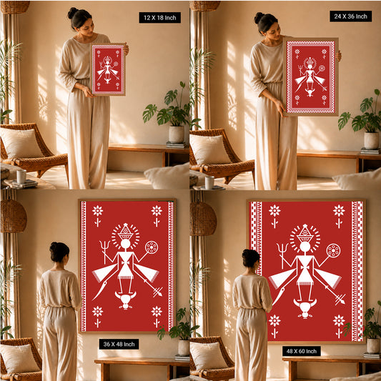 Mother Goddess of Fertility Wall Art | Warli Style Canvas | Calm Energy Decor