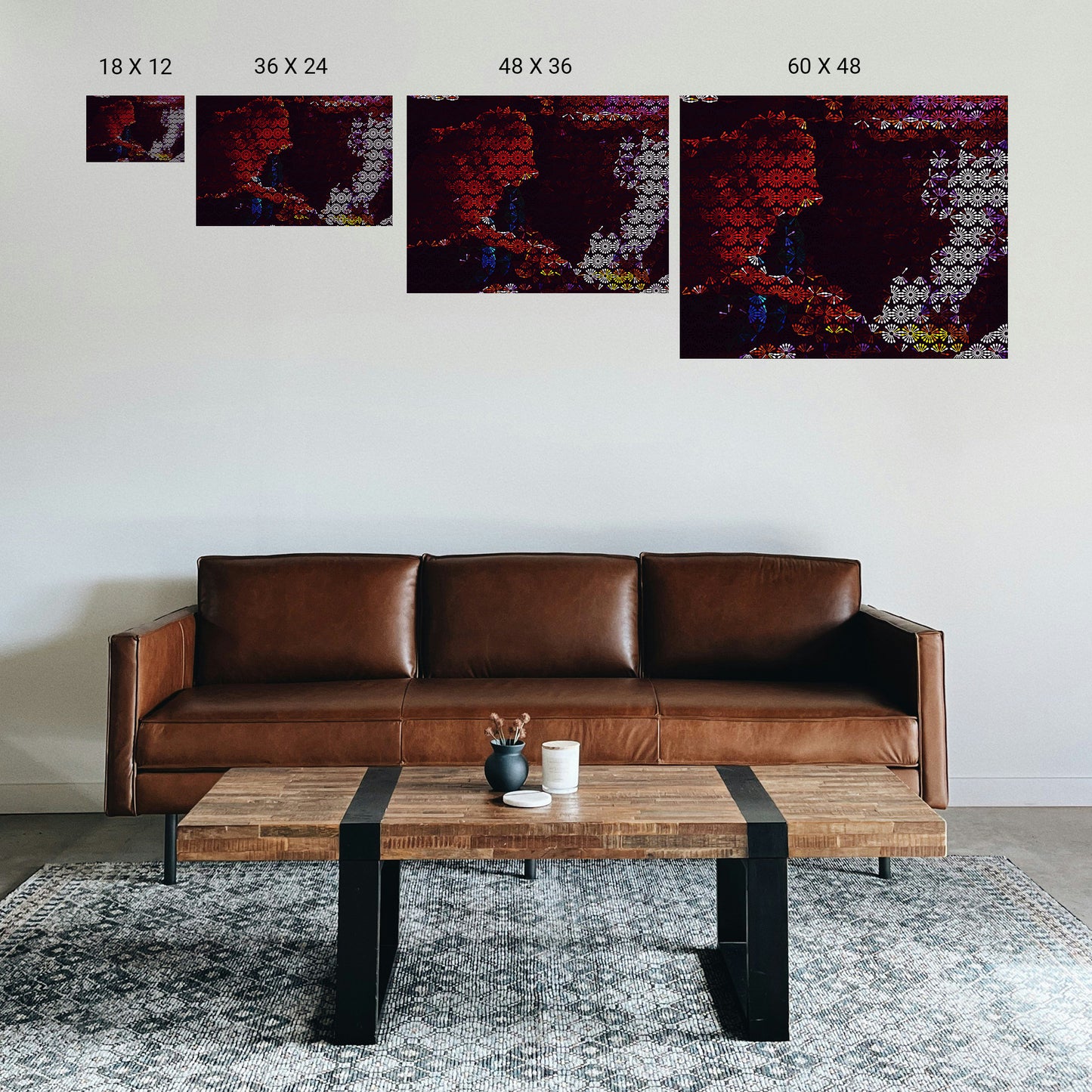 Cozy home self‑care corner with a small dot‑art print above a journal and candle.