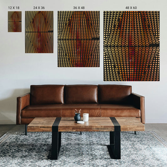 Archival‑quality symmetry print in muted colors designed for psychiatric clinic walls