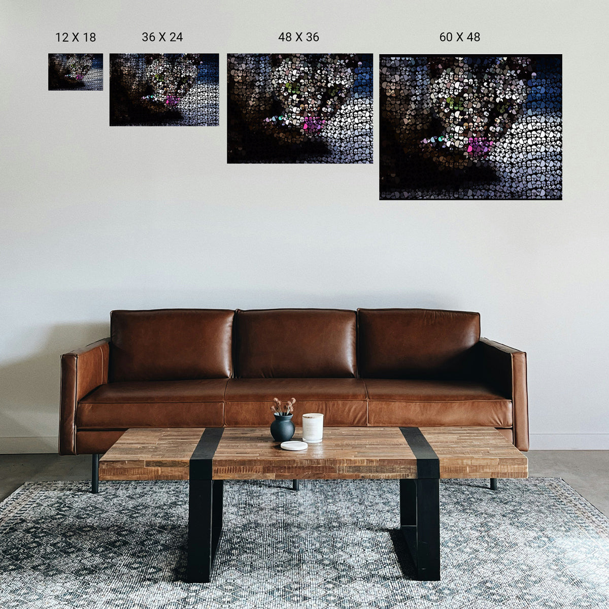 Mindfulness room in a workplace with a horizon‑style symmetry print above floor seating.