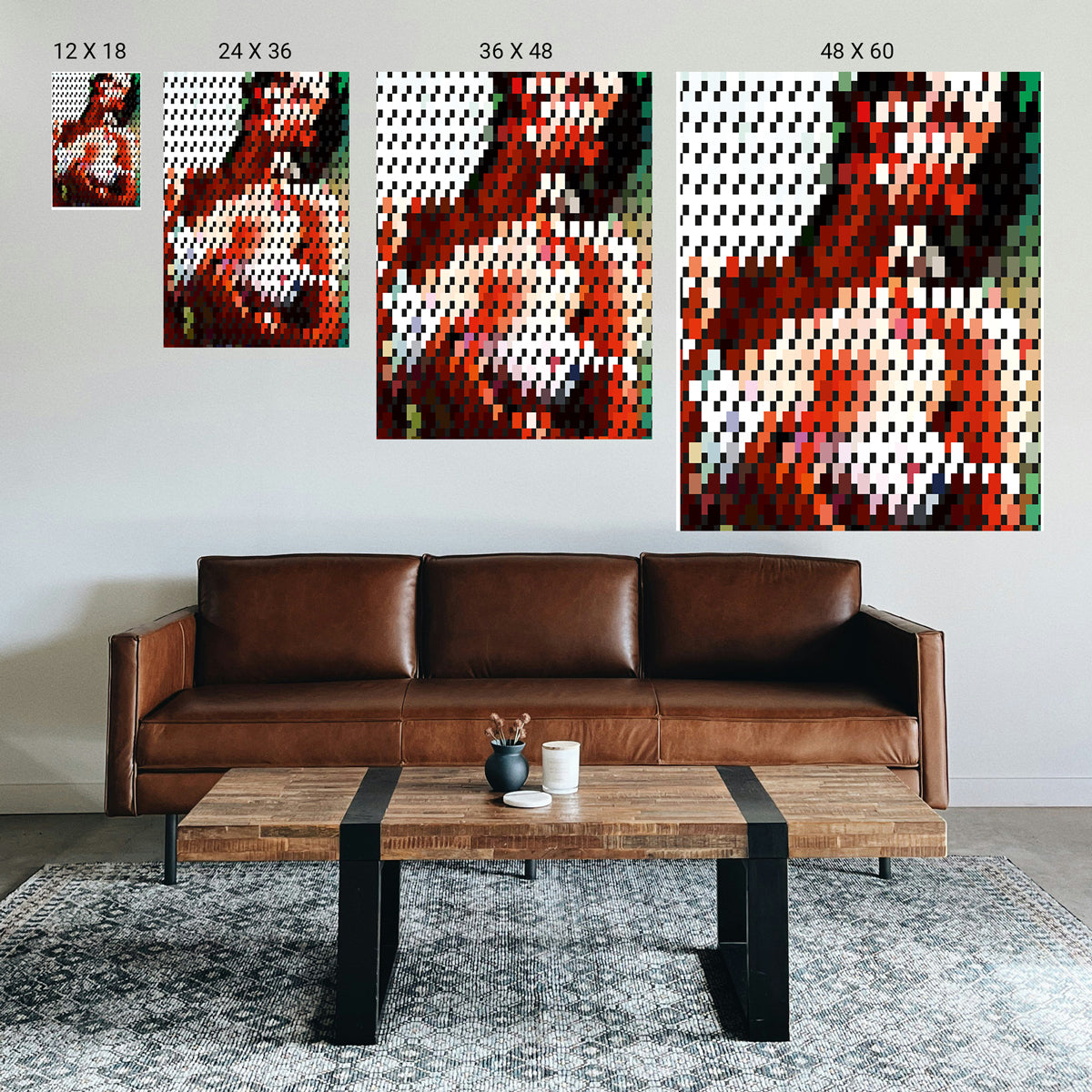 Contemplative abstract symmetry print featured as the main focal point in a mental health clinic