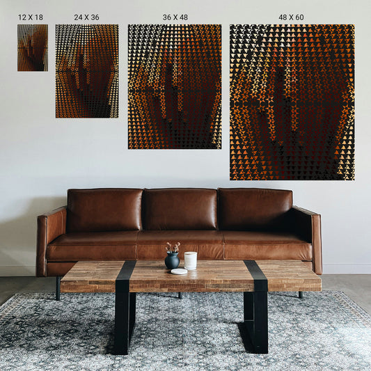 Bilateral geometric art print with mirrored lines supporting calm visual scanning