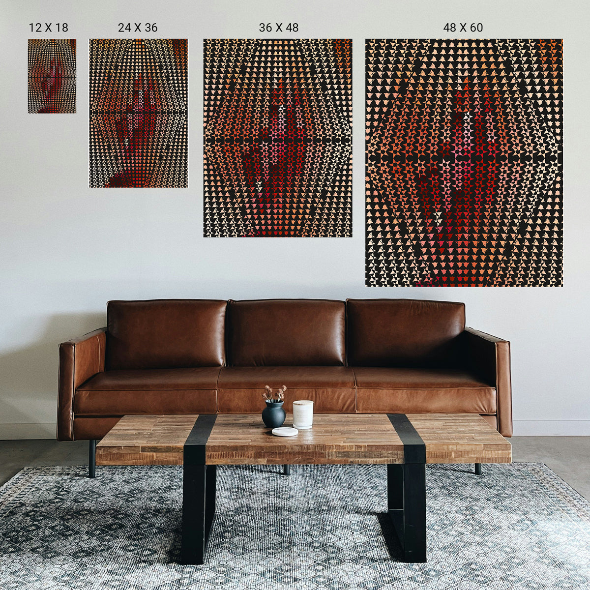 Horizontally oriented symmetry artwork adding quiet structure to a corporate wellness room