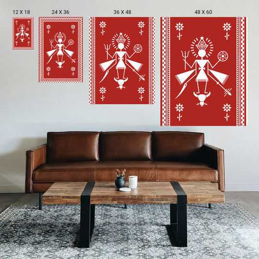 Mother Goddess of Fertility Wall Art | Warli Style Canvas | Calm Energy Decor