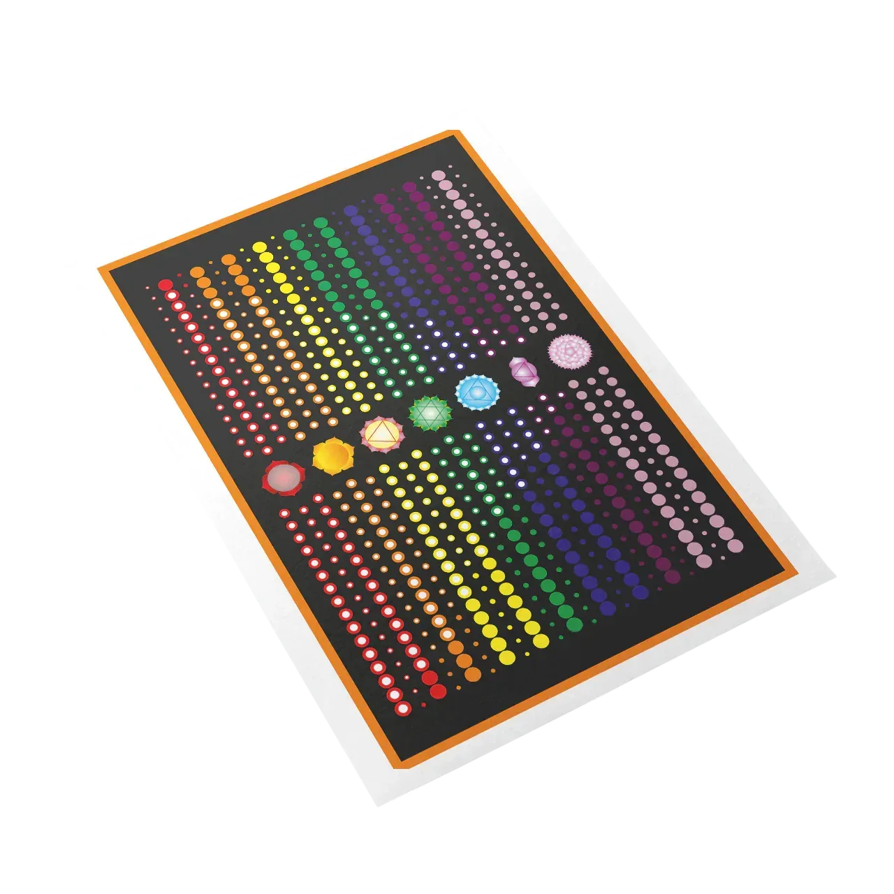 Colorful dot matrix board with various colored beads on a white background