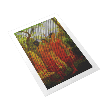 Cross-stitched piece of art on a white background