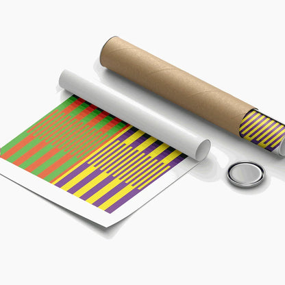Roll of paper with colorful geometric pattern on a white background