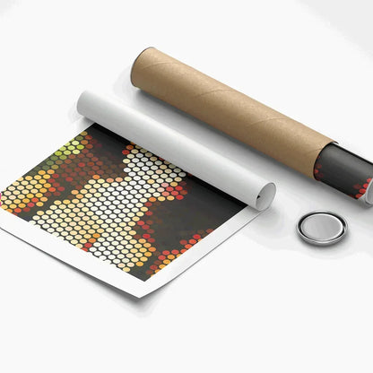 Roll of paper with a pattern and a cylindrical object on a white background
