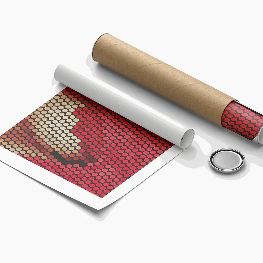 Roll of paper with a red and beige pattern on a white background