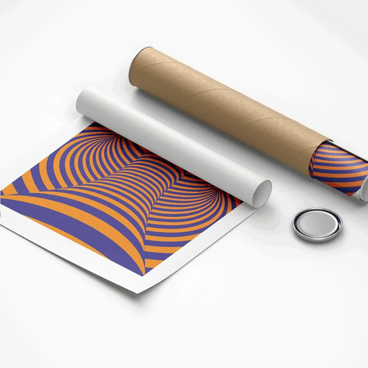 Roll of paper with a purple and orange striped pattern on a white background