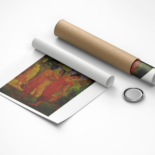 Unrolled roll of paper with a colorful design, partially covered by a cardboard tube.