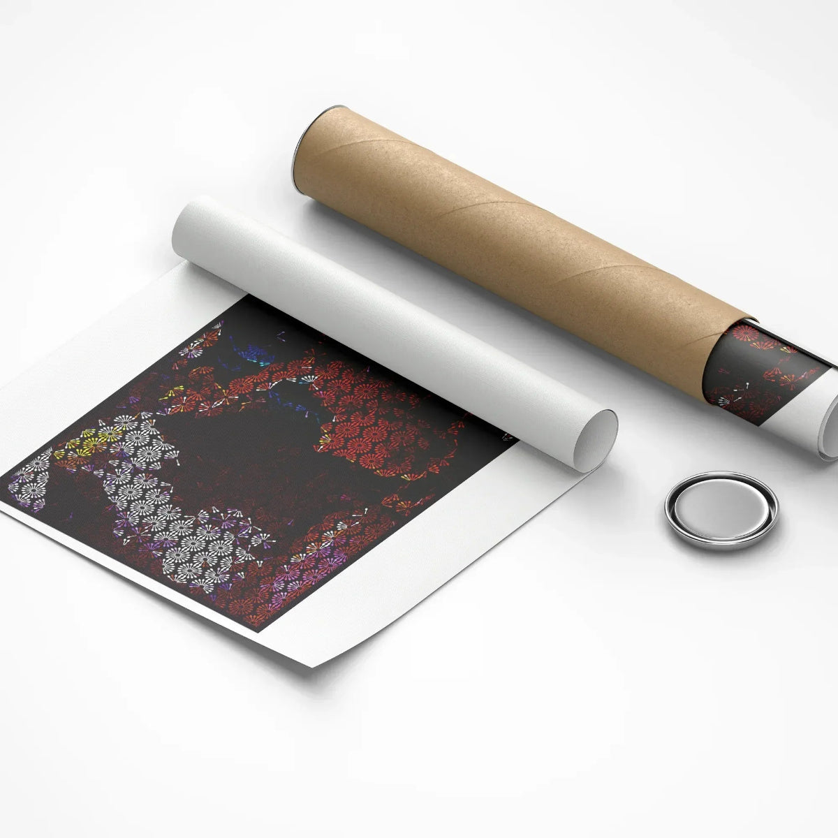 Roll of paper with a printed design on a white background