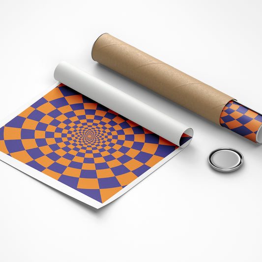 Roll of paper with a colorful geometric pattern on a white background