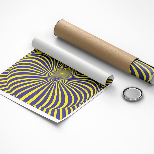 Roll of paper with a yellow and purple spiral pattern on a white background