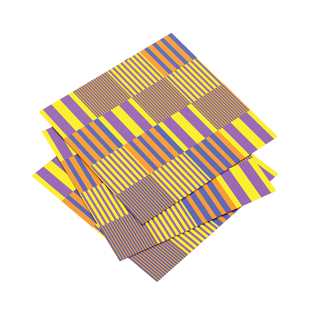 Set of colorful placemats with geometric pattern on a dark blue background