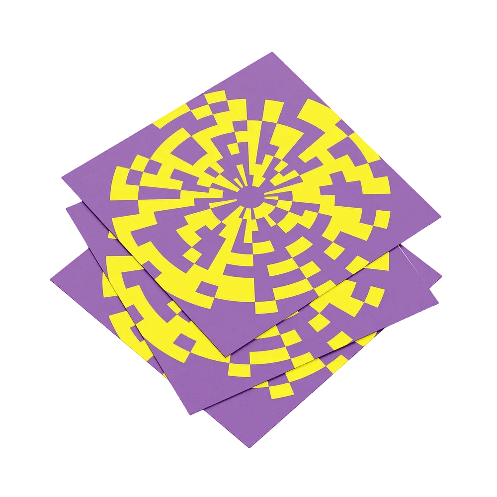 Purple paper with yellow geometric pattern on a white background
