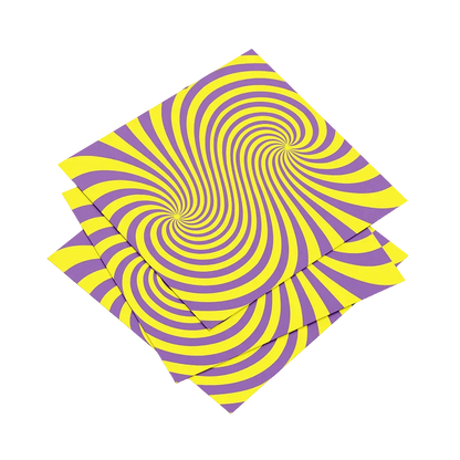 Purple and yellow spiral pattern on a white background