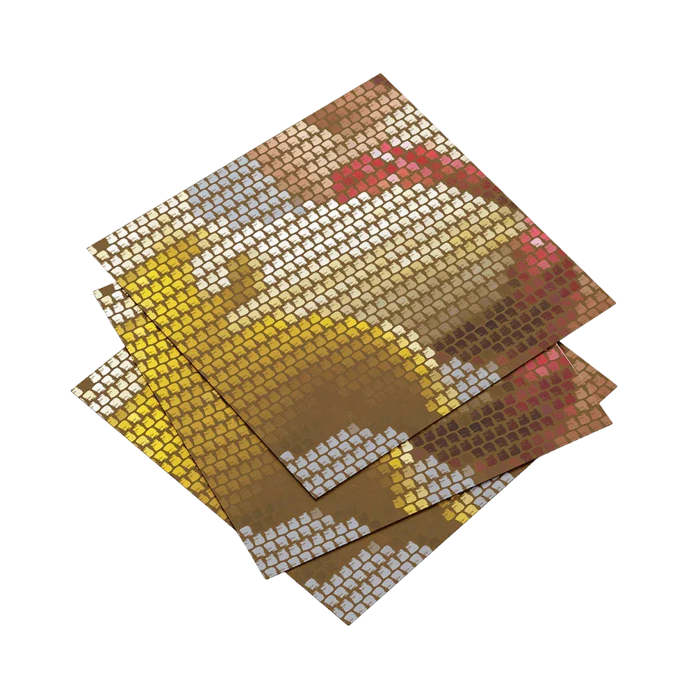 Set of three mosaic-style placemats with a colorful design on a white background