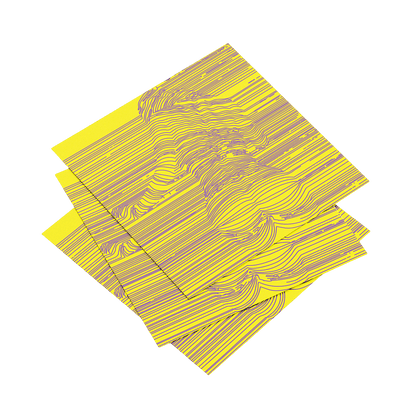 Three yellow patterned napkins stacked on a dark blue background
