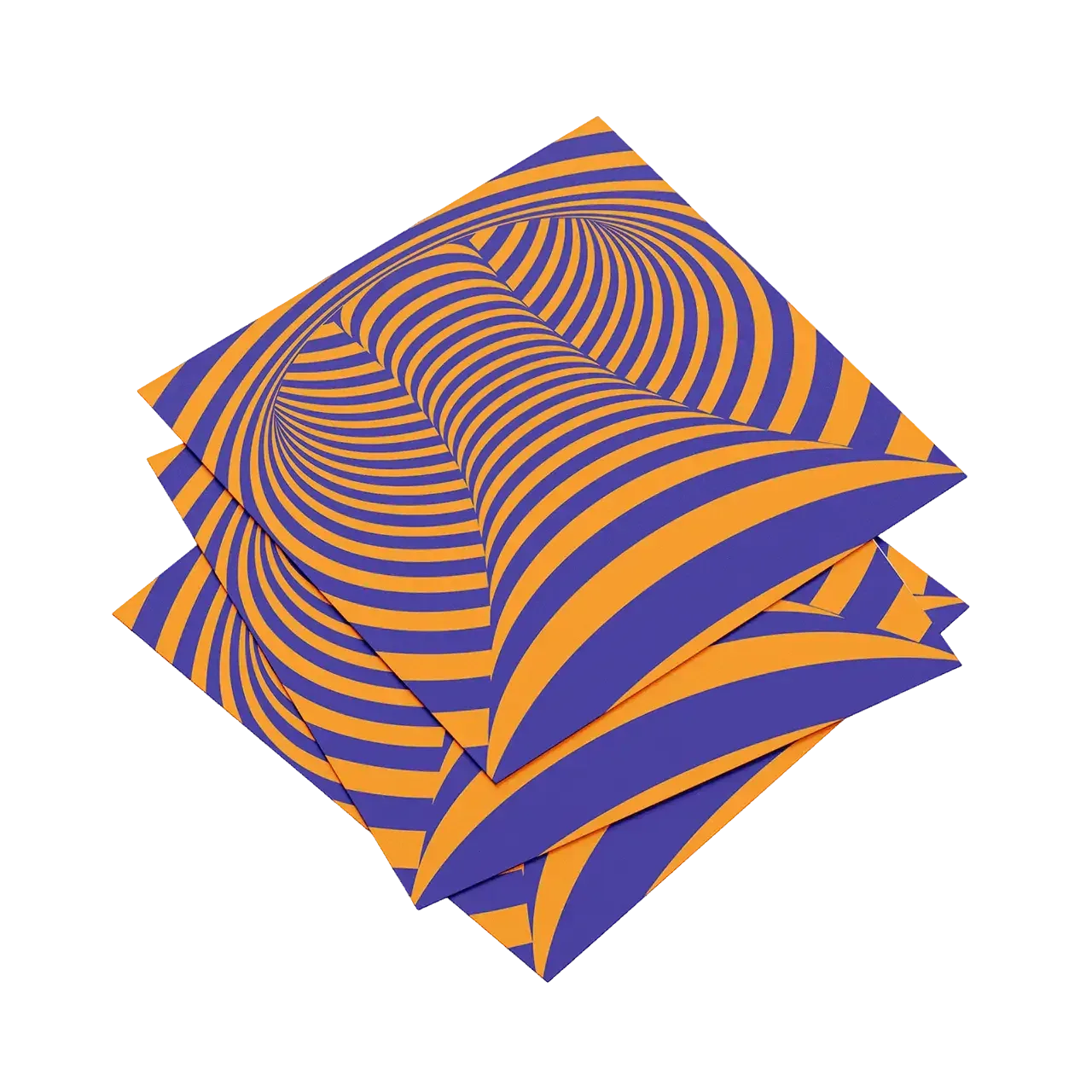 Two blue and orange patterned napkins stacked on a white background