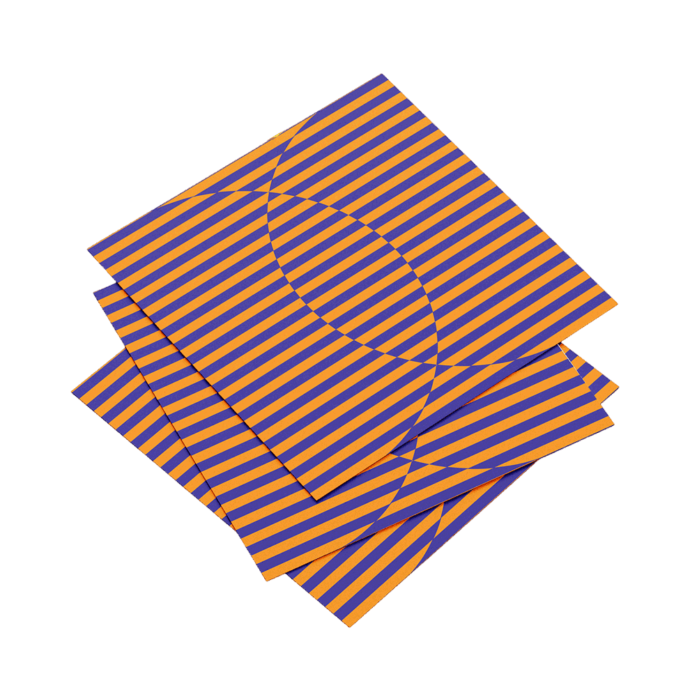 Blue and orange striped fabric on a dark green background