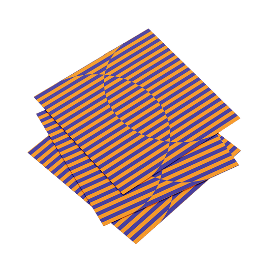 Blue and orange striped fabric on a dark green background