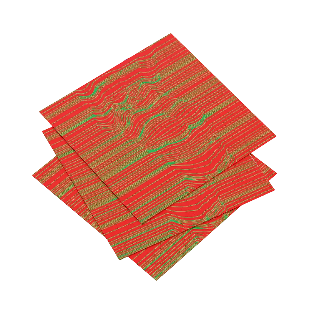 Set of red and green striped placemats on a white background