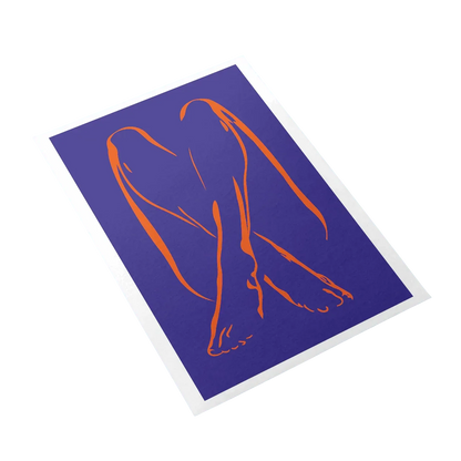 Blue mat with orange outline of a person on a white background