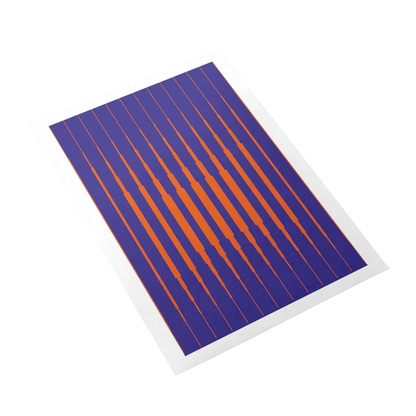 Rectangular mat with blue and orange striped pattern on a white background