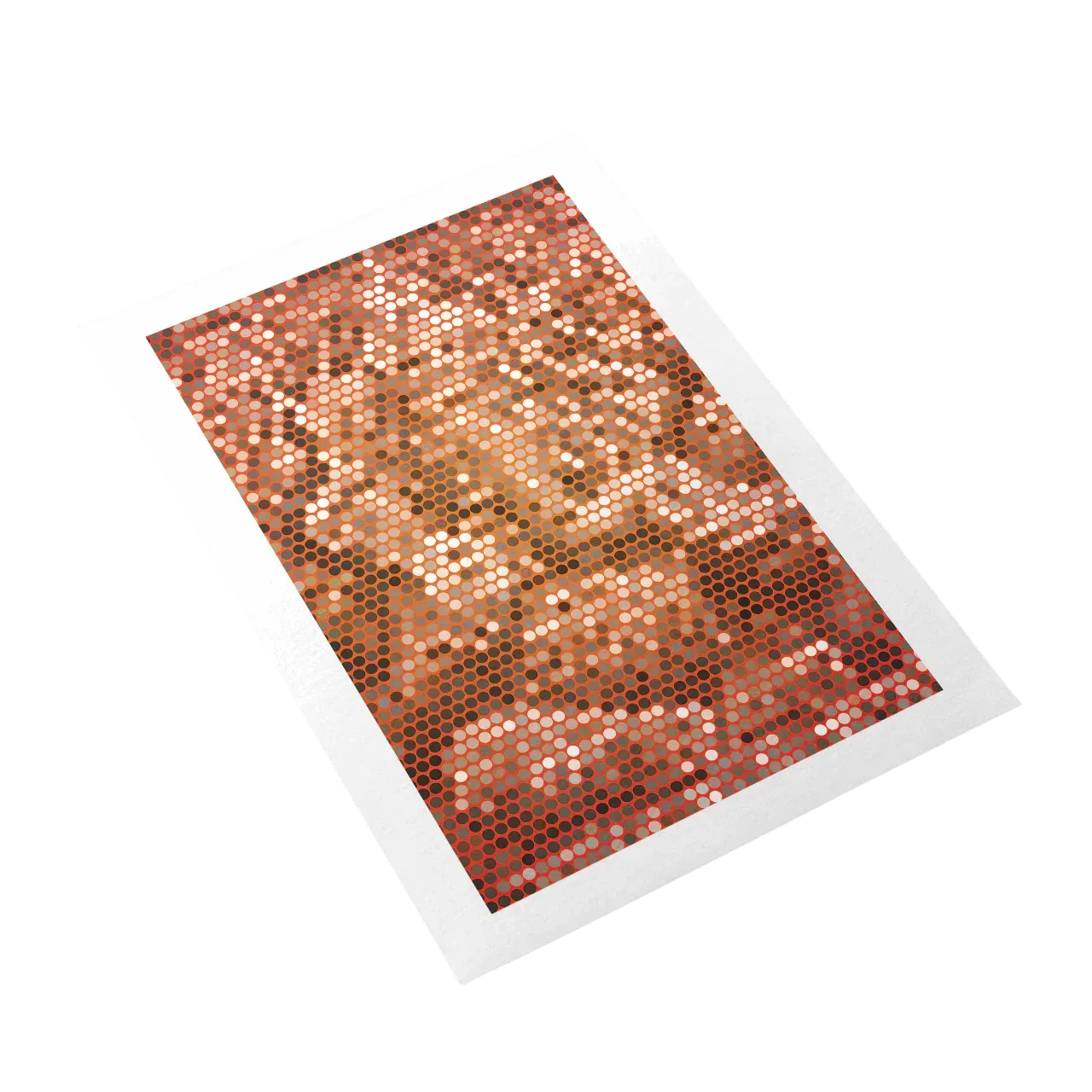 Rose gold sequin fabric on a white background