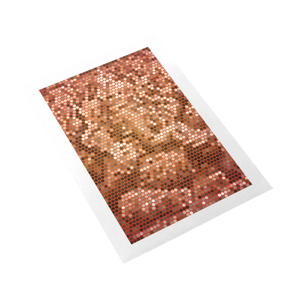 Rose gold sequin fabric on a white background