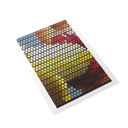 Colorful pixelated design on a white background